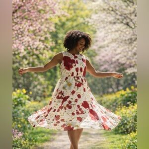 Olivia Mark Red Floral Fit & Flare Spring Party Dress NWT XXL Wide Hem Poppy New